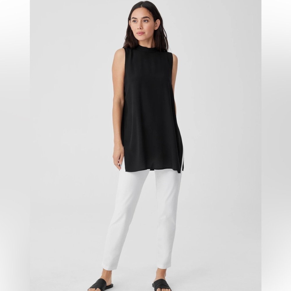 Eileen Fisher White Washable Crepe cropped Pant small petite workwear athleisure